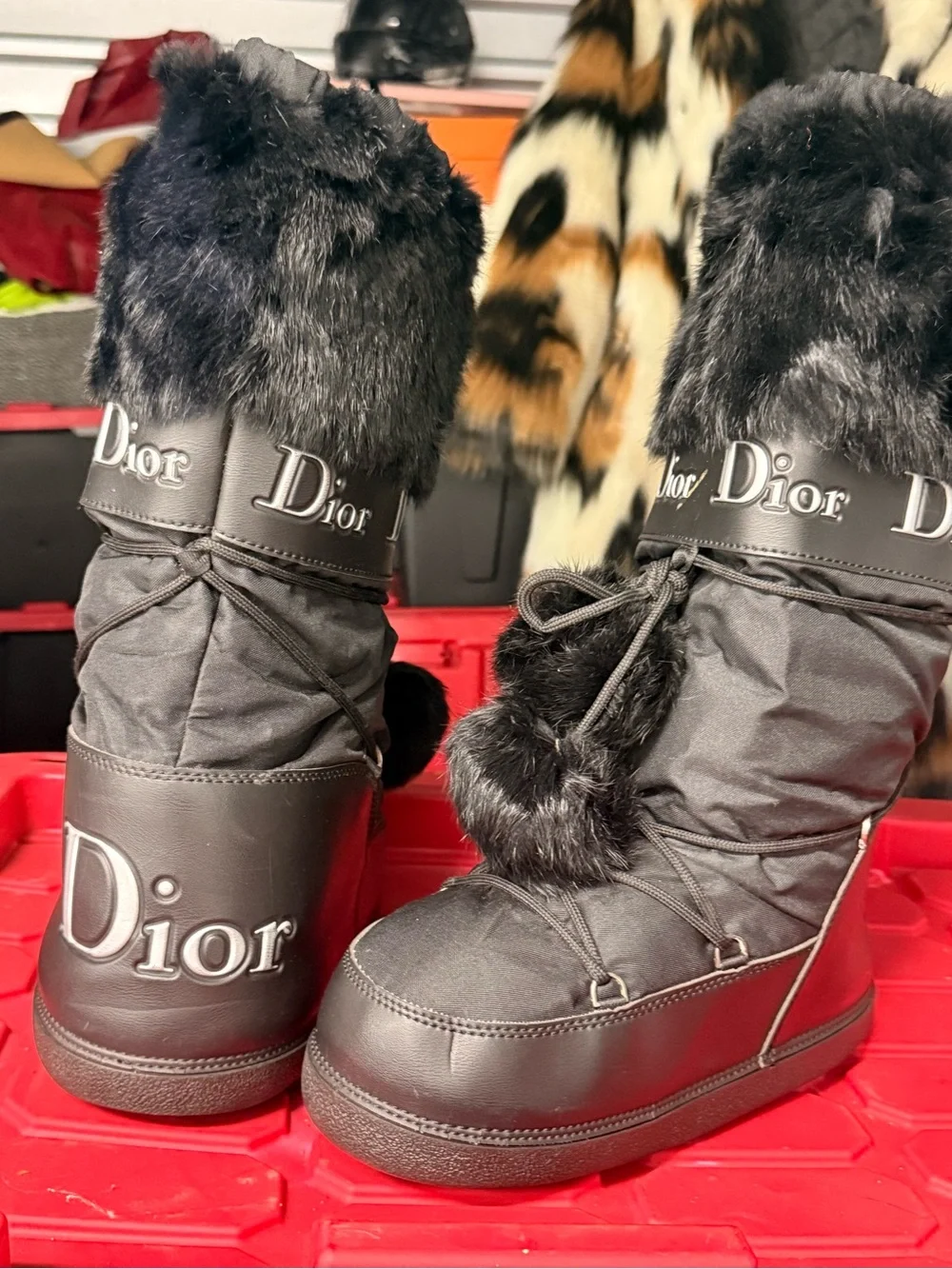 Dior Fur Trim Moon Boots with Pom-Poms